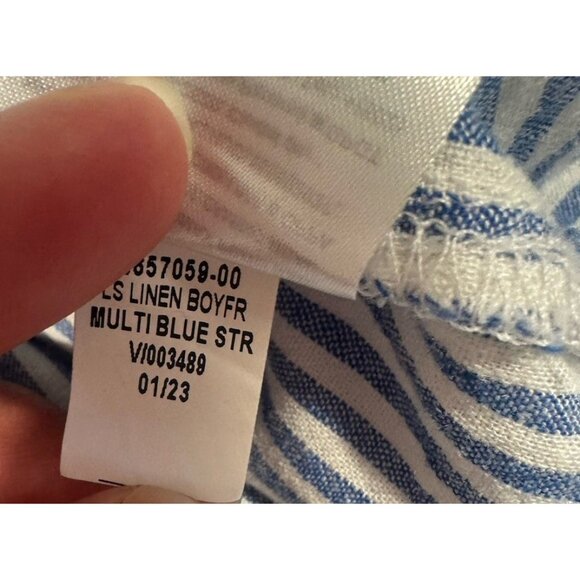 Old Navy Boyfriend Shirt Womens Large Blue White‎ Striped Linen Blend Beach - Picture 9 of 9
